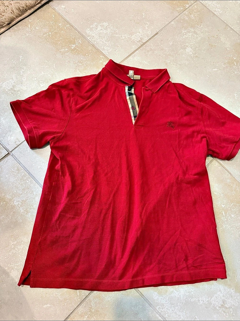 Burberry London England Check Placket Cotton Pique Polo Shirt Medium